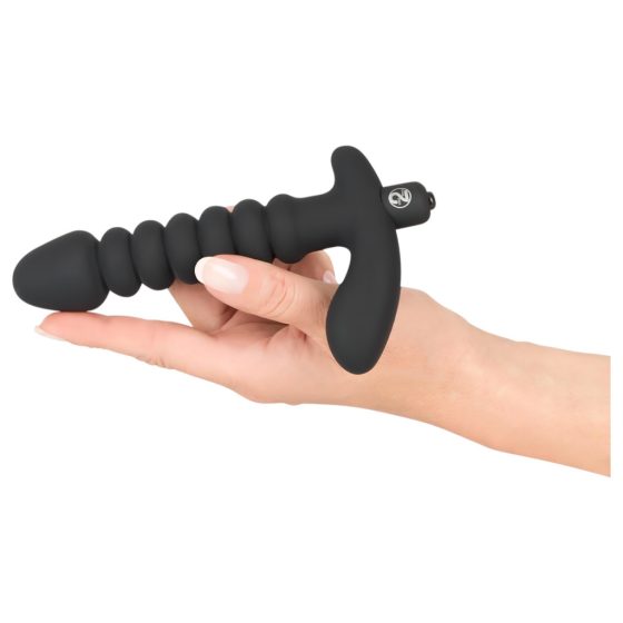 Black Velvet Ribbed Vibrator - Medium (Black)