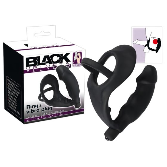 Black Velvet - Anal Vibrator with Penis and Testicle Ring (Black)