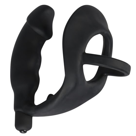 Black Velvet - Anal Vibrator with Penis and Testicle Ring (Black)