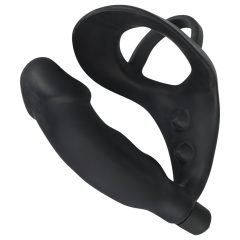   Black Velvet - Vibrating Anal Toy with Penis & Scrotum Rings (Black)