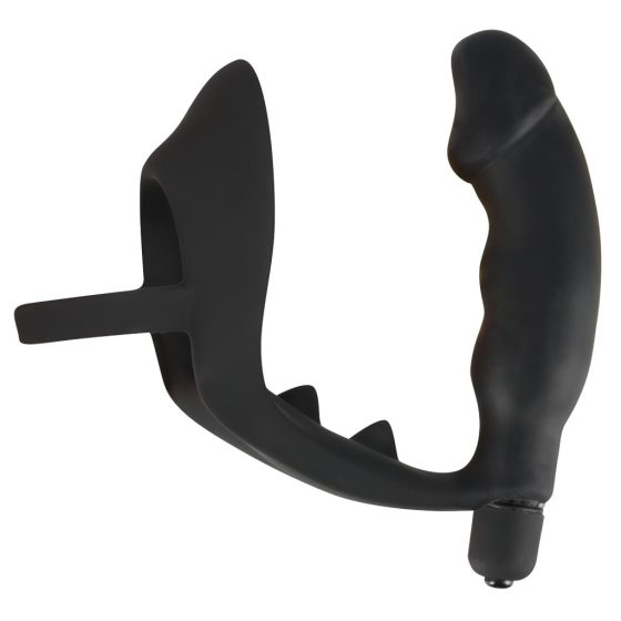 Black Velvet - Anal Vibrator with Penis and Testicle Ring (Black)