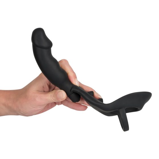 Black Velvet - Anal Vibrator with Penis and Testicle Ring (Black)