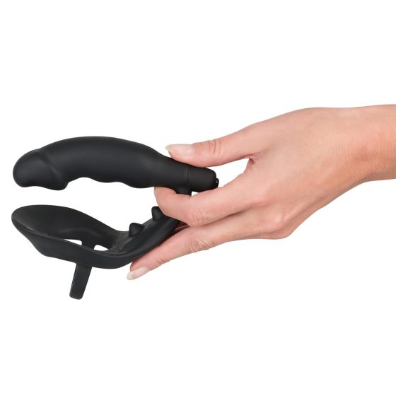 Black Velvet - Anal Vibrator with Penis and Testicle Ring (Black)