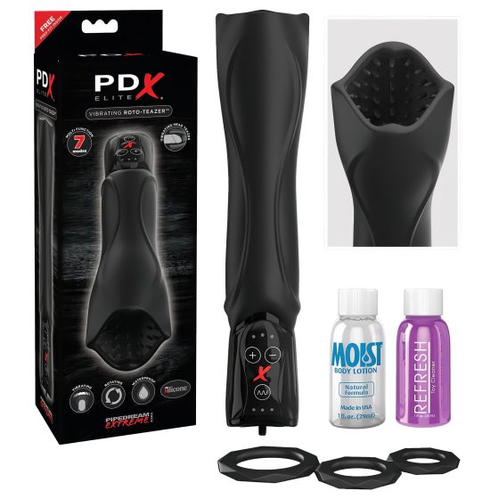 PDX Roto-Teazer - Waterproof Rotating Vibrating Masturbator (Black)