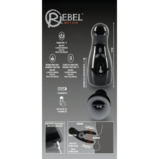 Rebel - heated, vibrating, up-and-down moving masturbator (black)