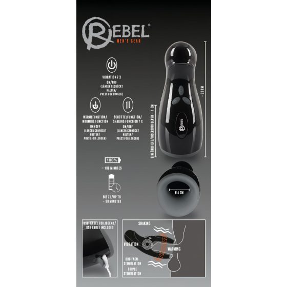 Rebel - Heated, Vibrating, Up-Down Masturbator (Black)