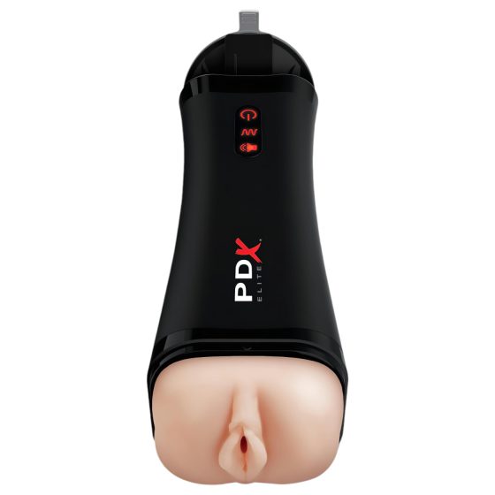 PDX Super Stroker - Vibrating, Moaning Pussy Stroker (Natural-Black)