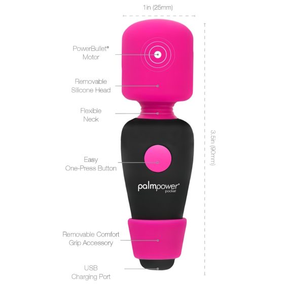 PalmPower Pocket Wand - Mini Massage Vibrator (Pink-Black)