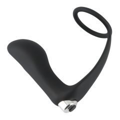   Battery-Powered Silicone Anal Vibrator with Penis Ring (Black)