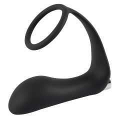   Battery-Powered Silicone Anal Vibrator with Penis Ring (Black)