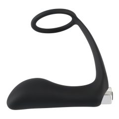   Battery-Powered Silicone Anal Vibrator with Penis Ring (Black)