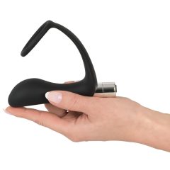   Battery-Powered Silicone Anal Vibrator with Penis Ring (Black)