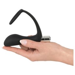   Battery-Powered Silicone Anal Vibrator with Penis Ring (Black)