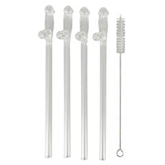 Straw Willy - Penis Shaped Drinking Straws - Clear (4pcs)