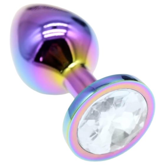 Sunfo - Metal Anal Plug with Gem (Rainbow-White)