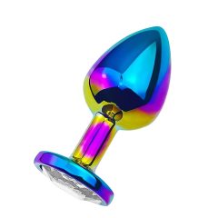 Sunfo - Metal Anal Dildo with Stone (Rainbow-White)