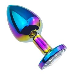 Sunfo - Metal Anal Plug with Gem (Rainbow-White)