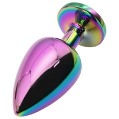 Sunfo - Metal Anal Dildo with Stone (Rainbow-White)