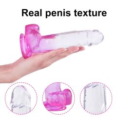   Sunfo - suction cup, lifelike dildo with balls - 22cm (translucent purple)