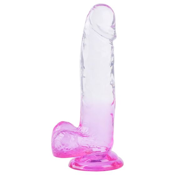 Sunfo - suction cup, lifelike dildo with balls - 22cm (translucent purple)