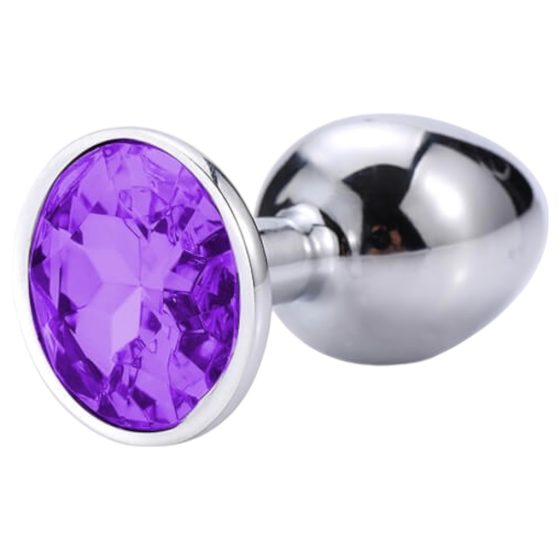 Sunfo - Metal Anal Dildo with Stone (Silver-Purple)