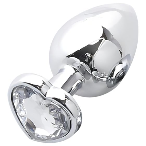 Sunfo - Metal Anal Plug with Heart-Shaped Gem (Silver-White)