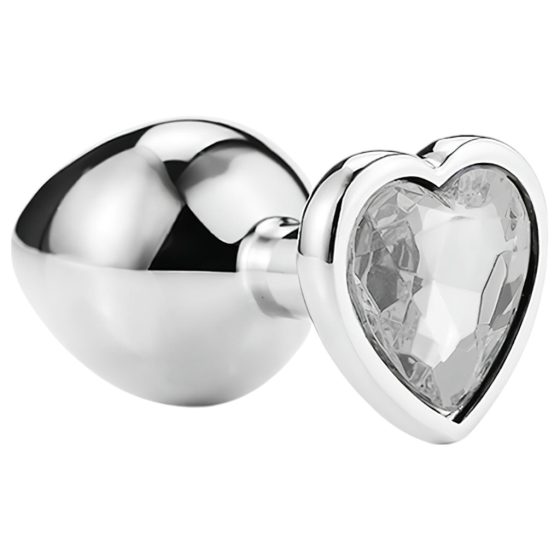 Sunfo - Metal Anal Dildo with Heart-Shaped Stone (Silver-White)