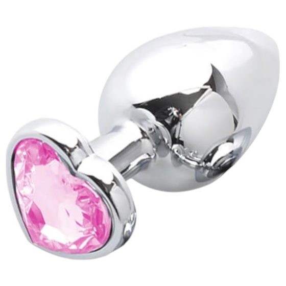 Sunfo - Metal Anal Dildo with Heart-Shaped Gem (Silver-Pink)