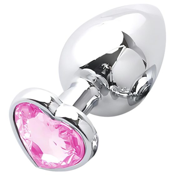 Sunfo - Metal Anal Dildo with Heart-Shaped Gem (Silver-Pink)