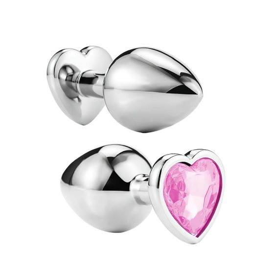 Sunfo - Metal Anal Dildo with Heart-Shaped Gem (Silver-Pink)