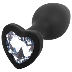   Sunfo - silicone anal plug with heart-shaped gem (black-white)