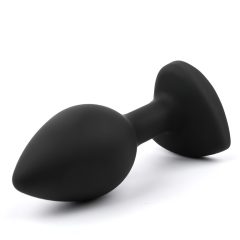   Sunfo - Silicone Anal Dildo with Heart-Shaped Gem (Black and White)