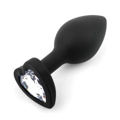   Sunfo - Silicone Anal Dildo with Heart-Shaped Gem (Black and White)