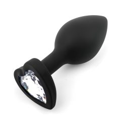   Sunfo - silicone anal plug with heart-shaped gem (black-white)