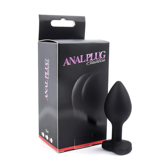 Sunfo - Silicone Anal Dildo with Heart-Shaped Gem (Black and White)