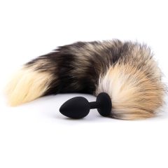 Sunfo - Silicone Anal Dildo with Fox Tail (Black-Red)