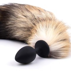 Sunfo - Silicone Anal Dildo with Fox Tail (Black-Red)