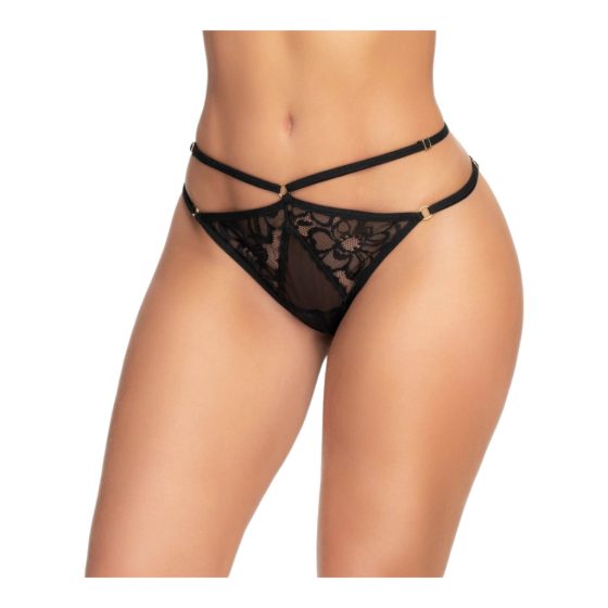 Patterned Strappy Open Panties (Black)