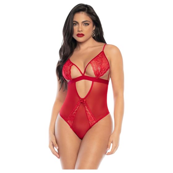 Lace Bodysuit with Garter (Red)