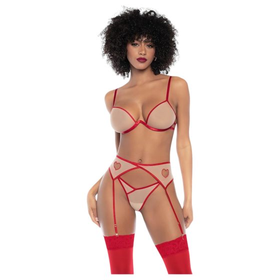 Mapalé - 3-Piece Bra Set with Cut-Outs (Red-Nude)