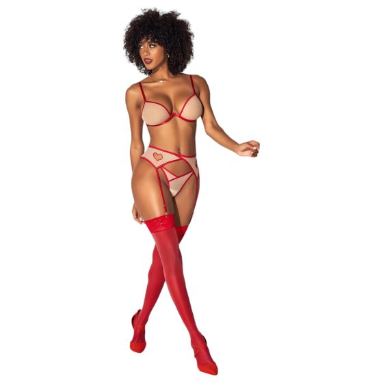 Mapalé - 3-Piece Bra Set with Cut-Outs (Red-Nude)