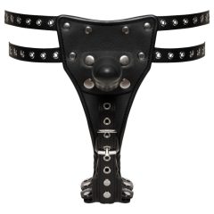 ZADO - leather harness with 2 inner dildos (black)