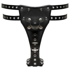 ZADO - leather harness with 2 inner dildos (black)