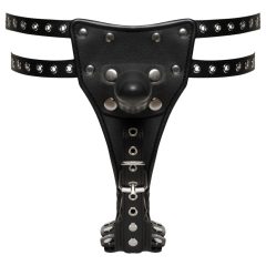 ZADO - leather harness with 2 inner dildos (black)