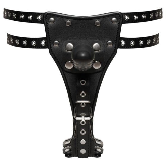 ZADO - leather harness with 2 inner dildos (black)