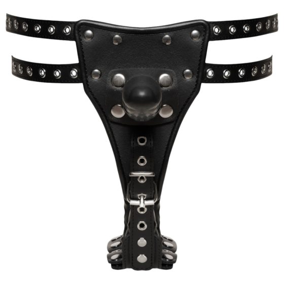 ZADO - leather harness with 2 inner dildos (black)