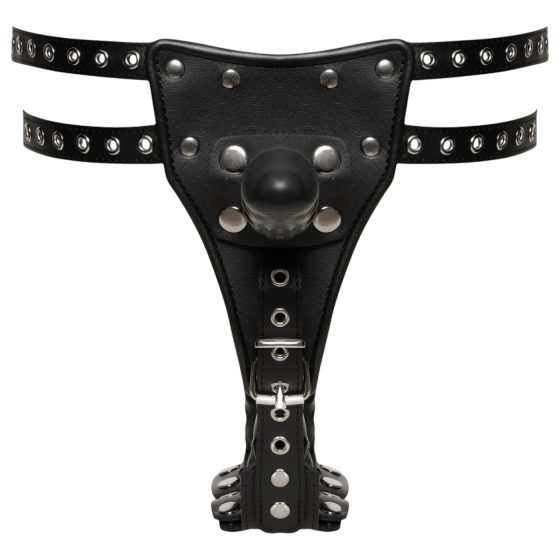 ZADO - leather harness with 2 inner dildos (black)