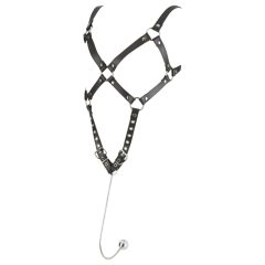   ZADO - Leather Harness Bodysuit with Metal Hook - Black (S-L)