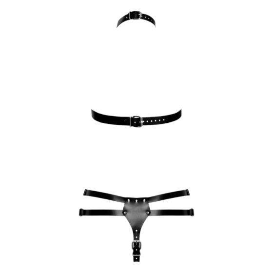 ZADO - Leather Harness Set with Strap-on Bottoms (Black)