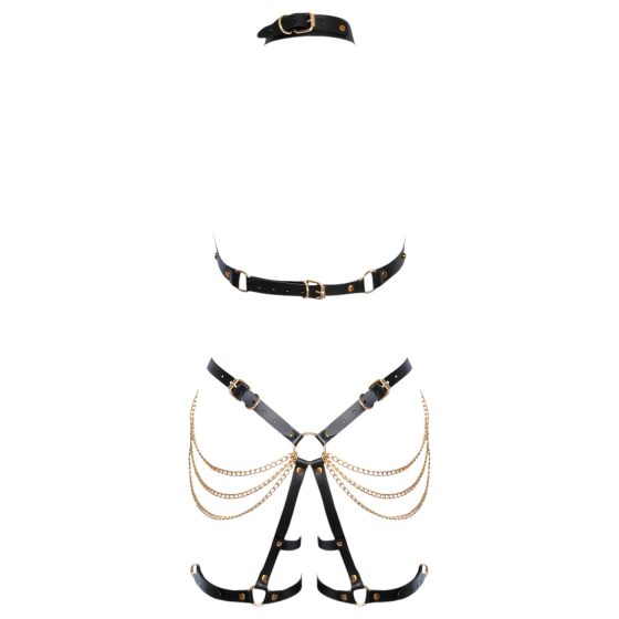 ZADO - 2-Piece Leather Harness Set (Black-Gold)